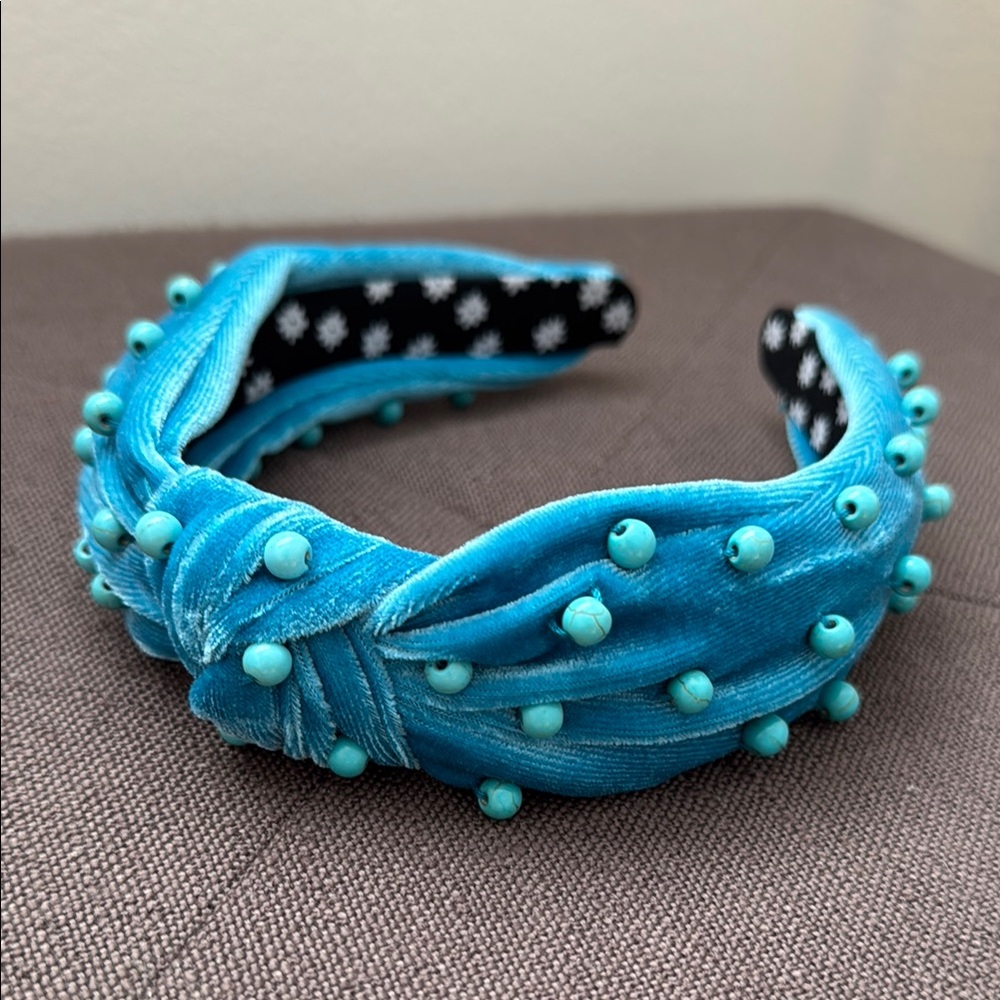 Turquoise Velvet Beaded Headband